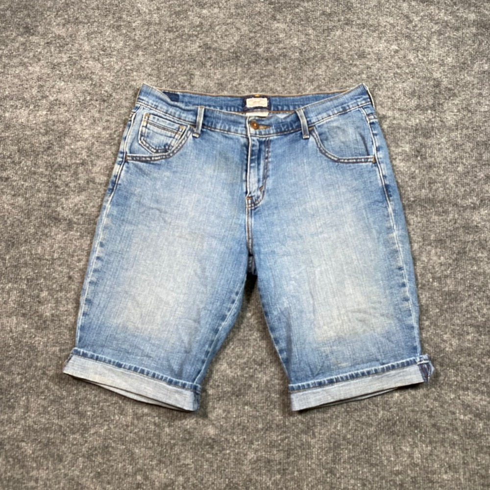 Levis 515 Bermuda Shorts Womens 8 Light Wash Blue Denim Cuffed Mid Rise Stretch